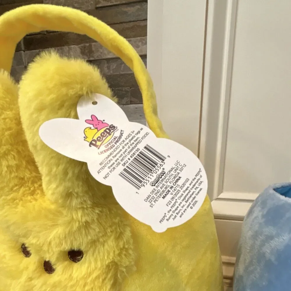 Peeps Plush Bunny Baskets Yellow Blue Set 10x8 in Easter/Candy Themed